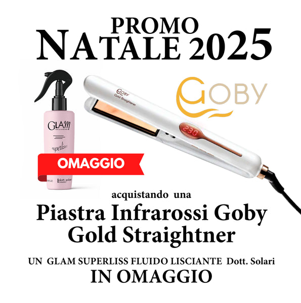 PROMO NATALE 2025 Piastra Infrarossi Goby Gold Straightner + Glam Superliss Fluido lisciante